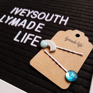 2 pc Rainbow & Rhinestone Hairpins